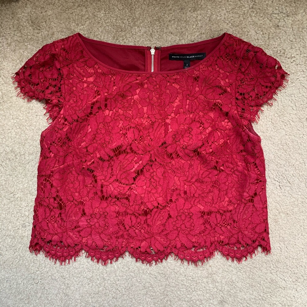 White House Black Market Red Lace Crop Top Size 2